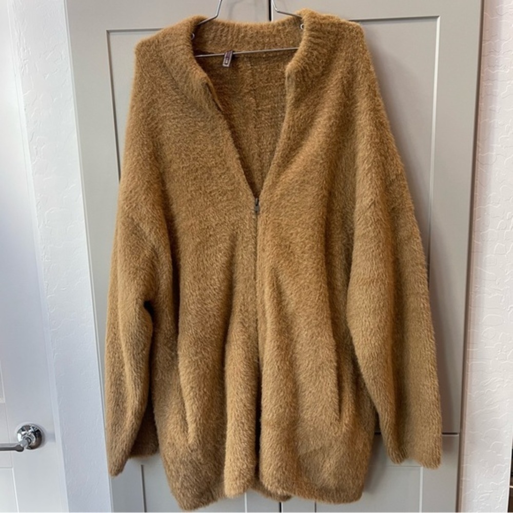 Point Sur J.Crew Fuzzy Brown Teddy Zip Oversized Coat In Camel Comfy Boho Warm